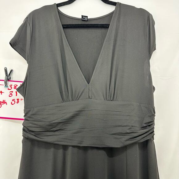 Anrabess Black Maxi Dress Large Deep V-Neck Sexy Gothic Witchcore Simple Minimal - Picture 4 of 6